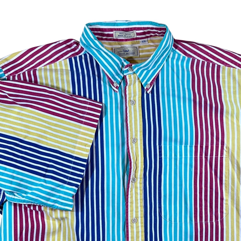 VTG‎ Cotton Brothers Button Down Shirt Mens XXL Multi Stripe USA Made 90s Retro